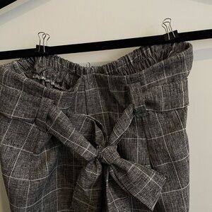 Gray Plaid Flare Paperbag Waist Pants